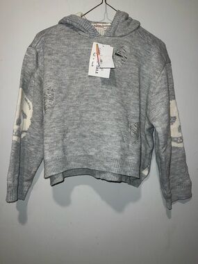 Vintage Havana Gray Distressed Scoop-Neck Hoodie Sweater